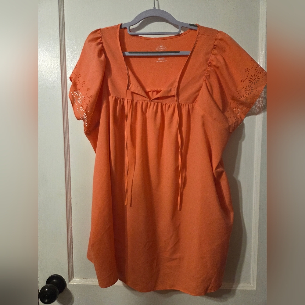St. John's Bay Orange Flutter Sleeve Blouse with Sailor Collar